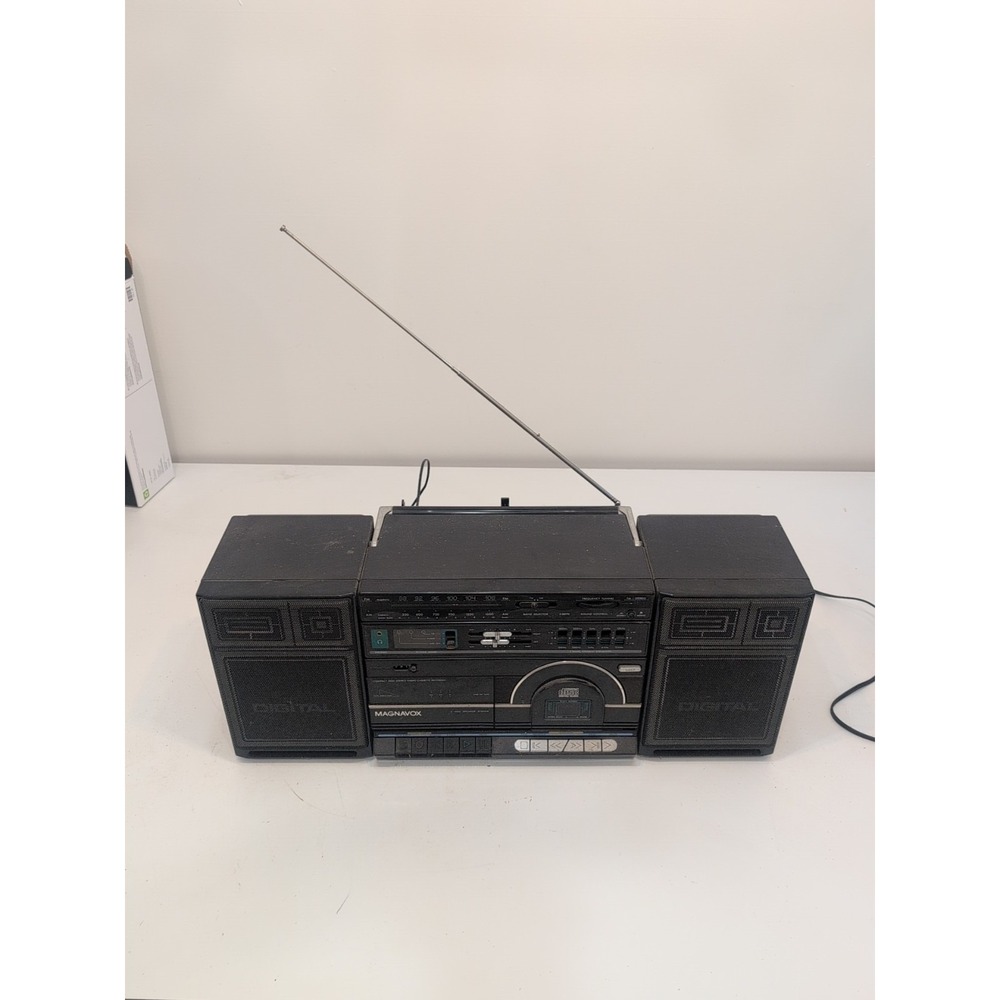 Rare Vtg Magnavox CD8870 BK Black Boom Box CD Cassette Player Radio 1988 Tested!